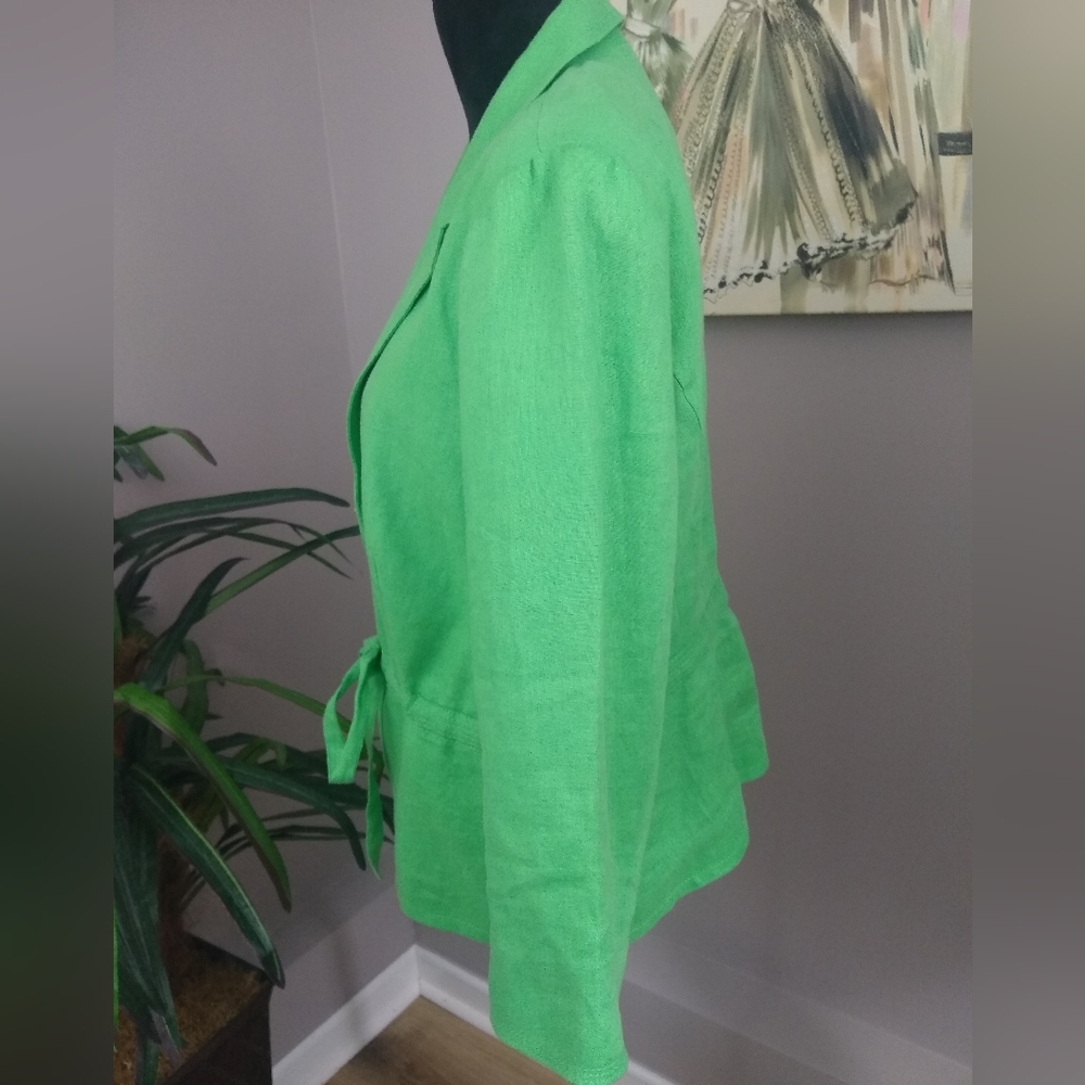 Plus Size M Collection Lime Green Drawstring Linen Jacket - Picture 8 of 16